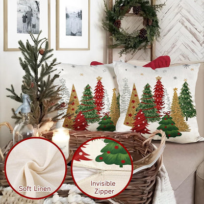 Weihnachtskissenbezug 40x40 cm - 2er Set Leinen Winterdeko