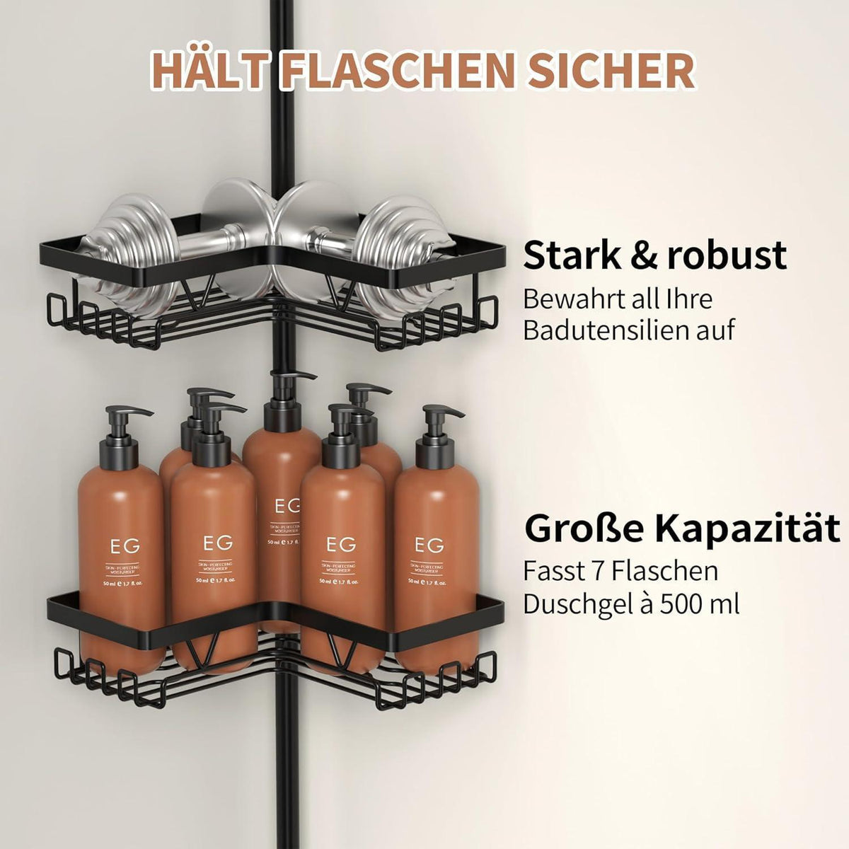 Teleskop Duschregal Edelstahl 4-stöckig ohne Bohren