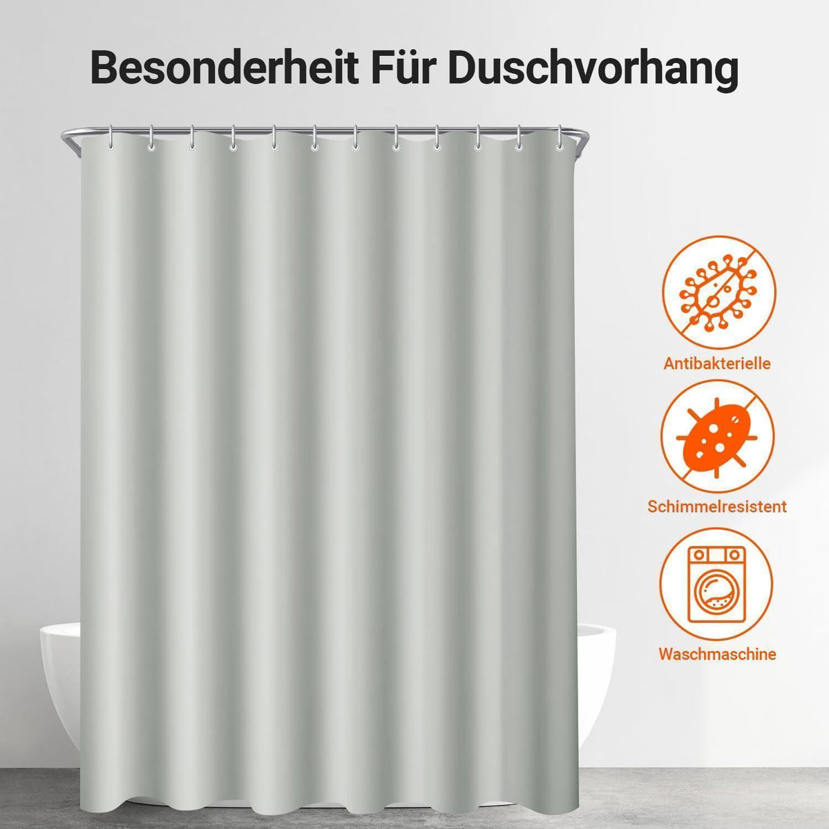 Duschvorhang Grau 300x180cm Beschwerter Saum Antischimmel Wasserabweisend