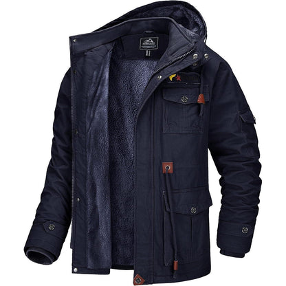 Herren Winterjacke gefüttert Fleece Parka Dunkelblau
