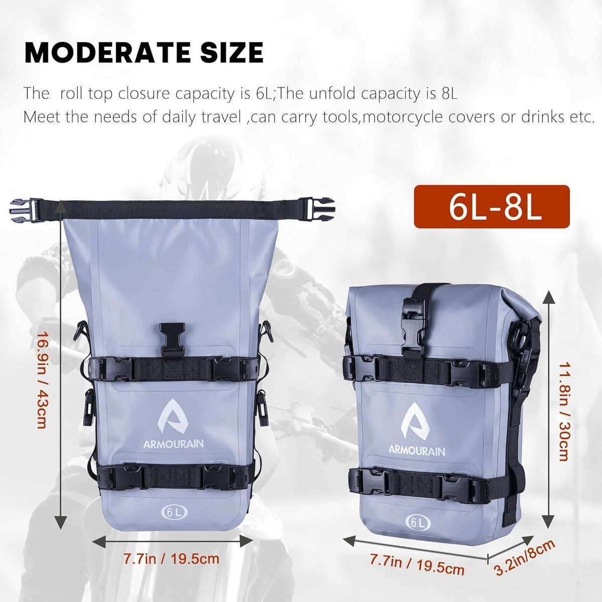 Motorrad Sturzbügel Seitentaschen Set 2x 6L Wasserdicht Grau