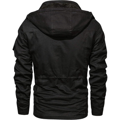 Herren Winterjacke gefüttert Fleece Parka mit Kapuze Schwarz