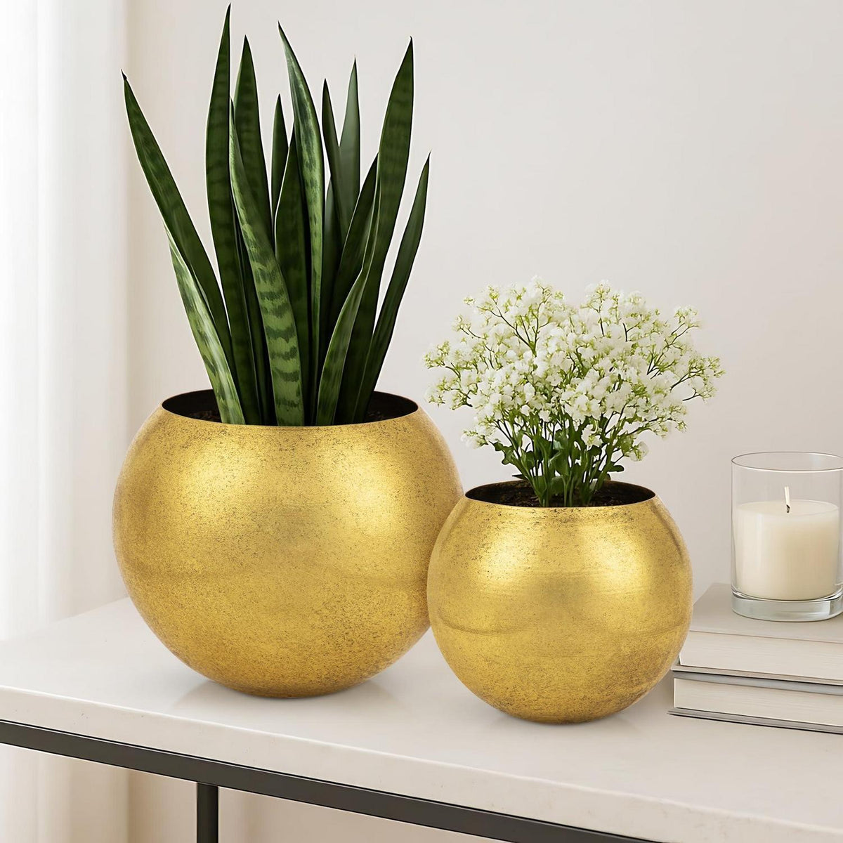Übertopf Set Gold – 2er Set Pflanzgefäße Metall Modern