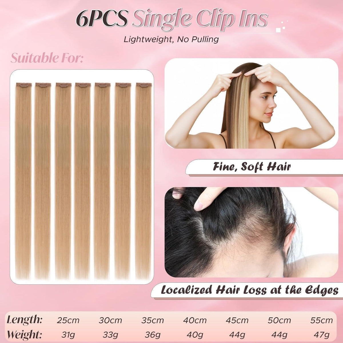 Clip-In Haarverlängerung Echthaar Dunkelblond 35cm
