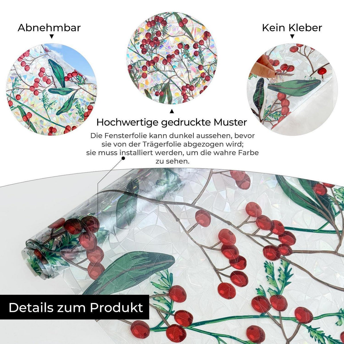 Blickdichte Fensterfolie Winterbeeren, 44x200 cm