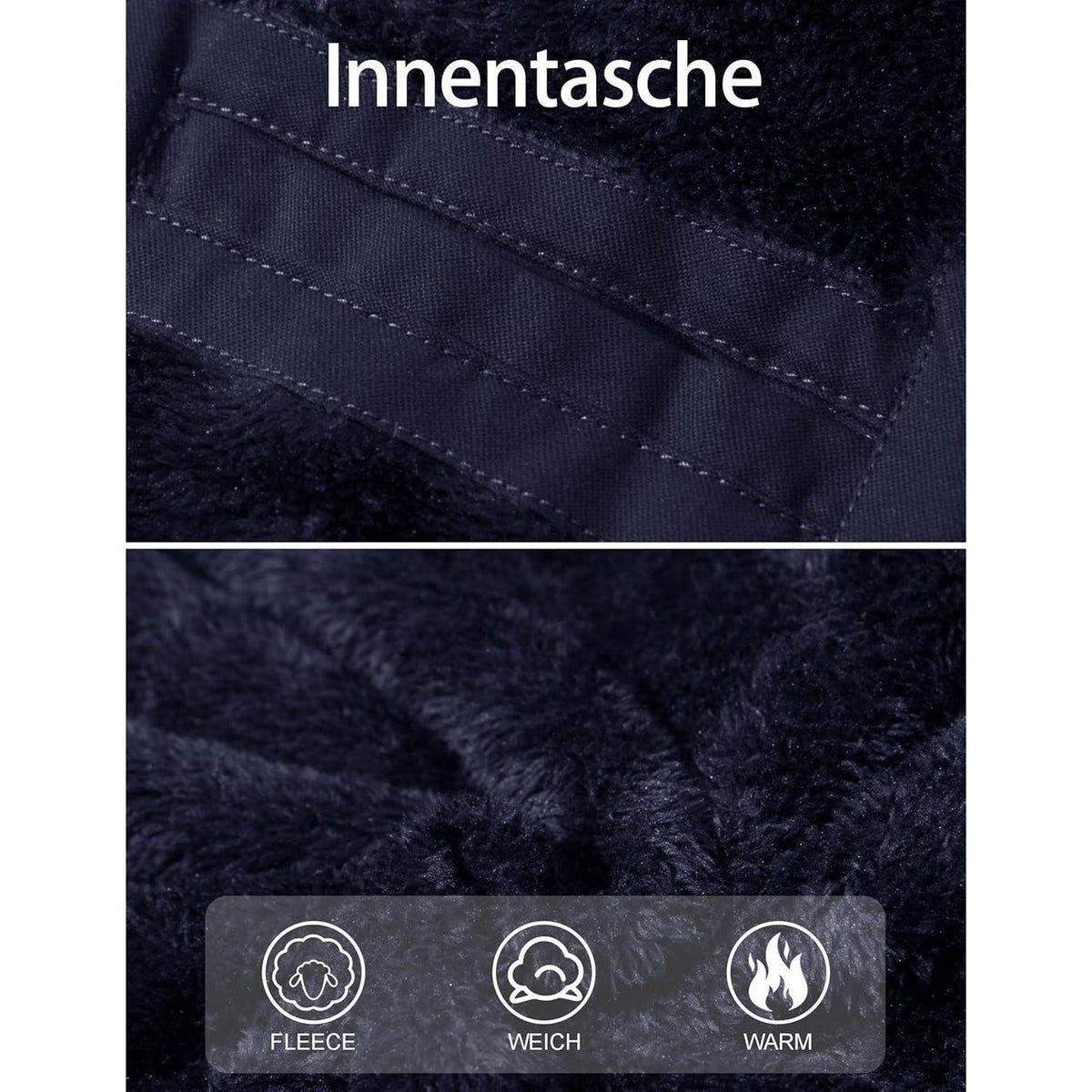 Herren Winterjacke gefüttert Fleece Parka Dunkelblau L