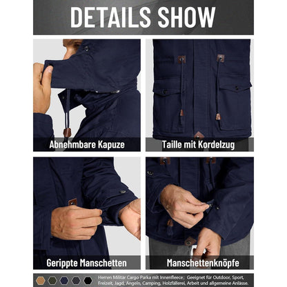 Herren Winterjacke gefüttert Fleece Parka Dunkelblau L