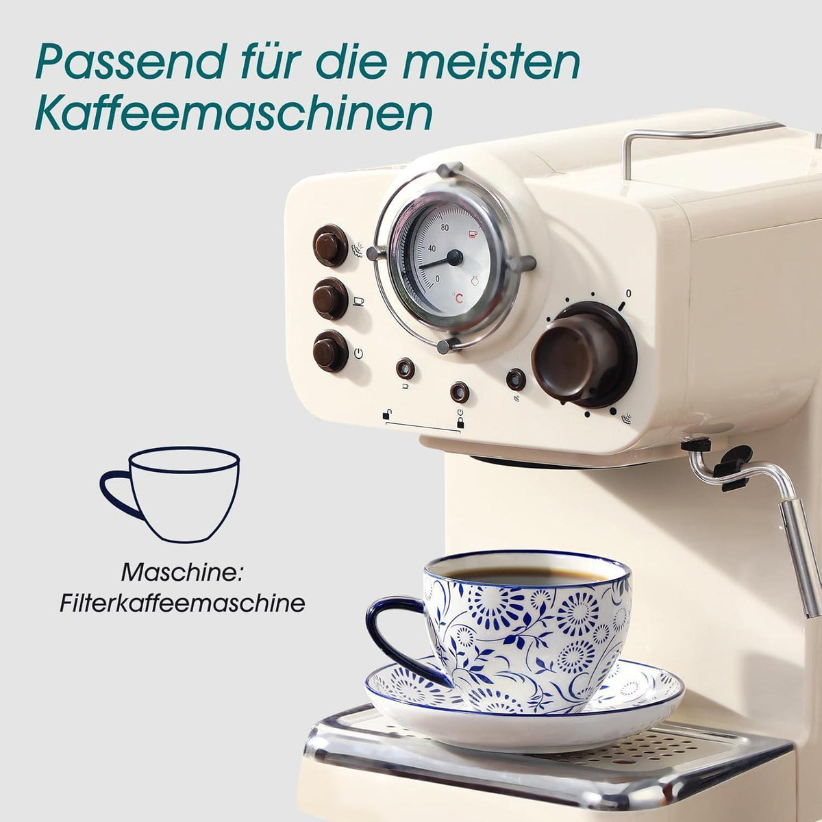 Cappuccino Tassen mit Untertassen 6er Set, 240ml Porzellan, Vintage Blau-Weiß