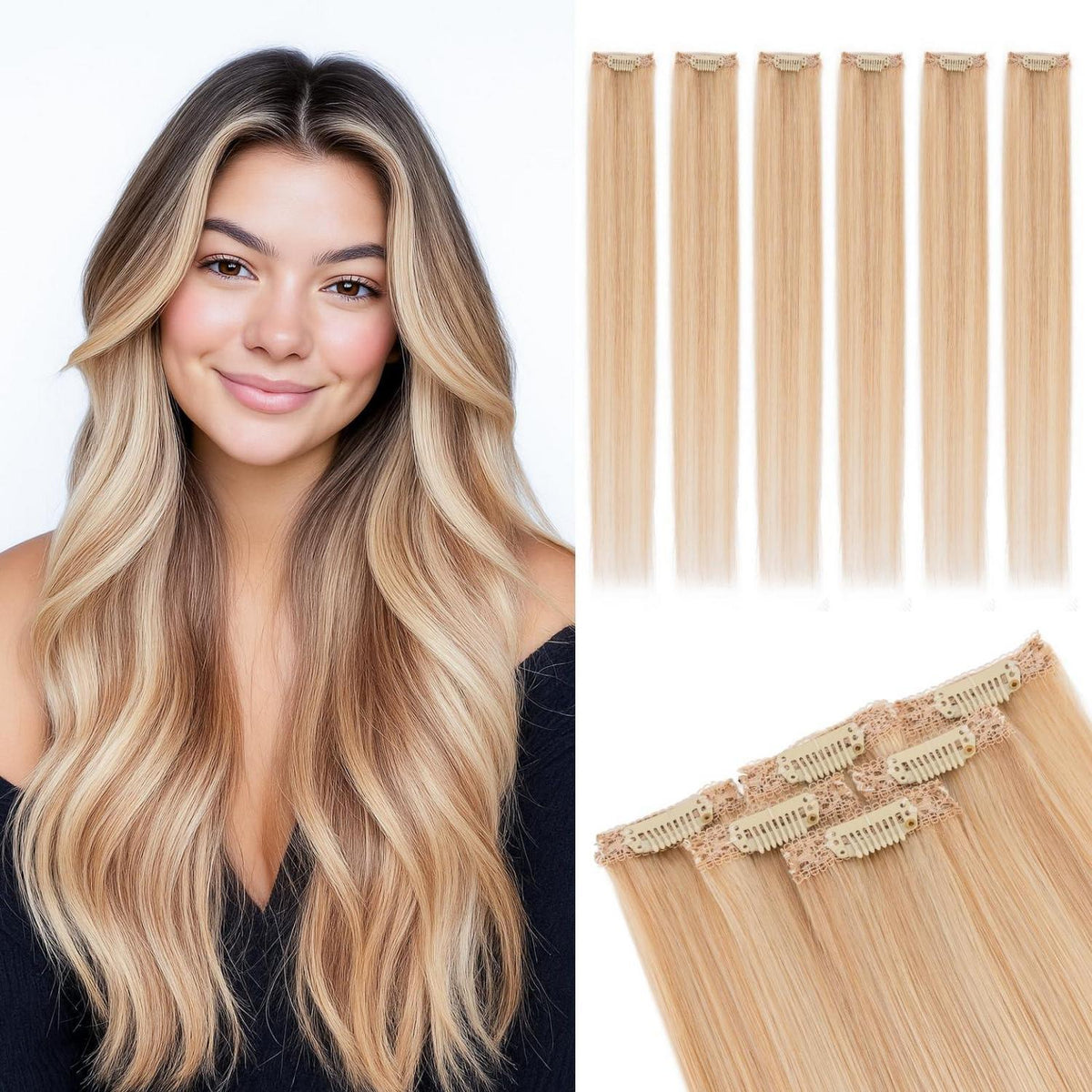 Clip-In Haarverlängerung Echthaar Ascheblond/Blond 25cm