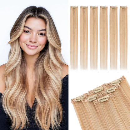 Clip-In Haarverlängerung Echthaar Ascheblond/Blond 25cm