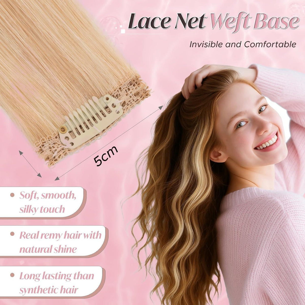 Clip-In Haarverlängerung Echthaar Ascheblond/Blond 25cm