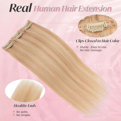 Clip-In Haarverlängerung Echthaar Ascheblond/Blond 25cm