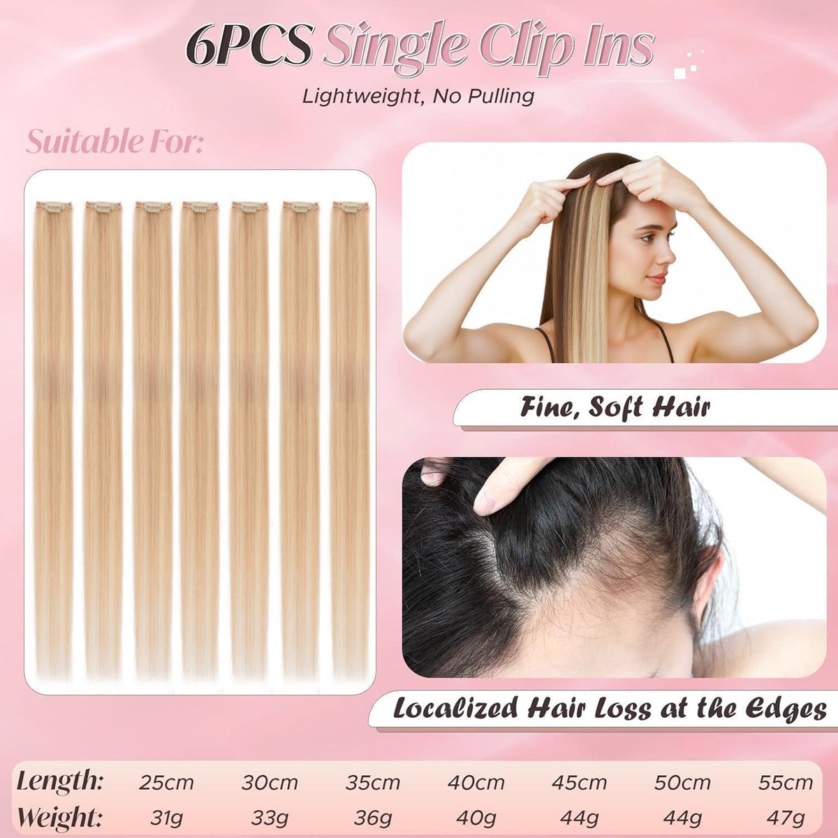 Clip-In Haarverlängerung Echthaar Ascheblond/Blond 25cm