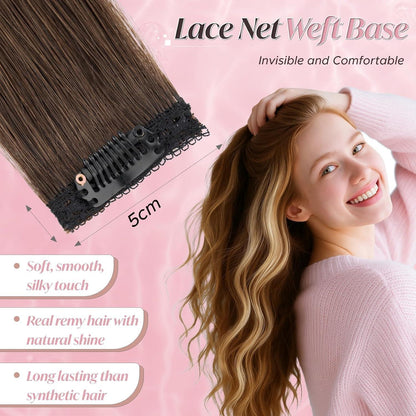 Clip-In Haarverlängerung Echthaar Dunkel Braun 35cm