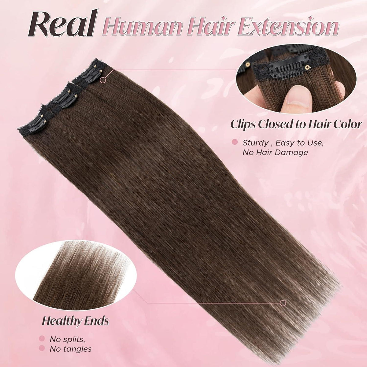Clip-In Haarverlängerung Echthaar Dunkel Braun 35cm