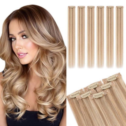 Echthaar Haarverlängerung Clip-In Goldbraun & Blond (25cm)