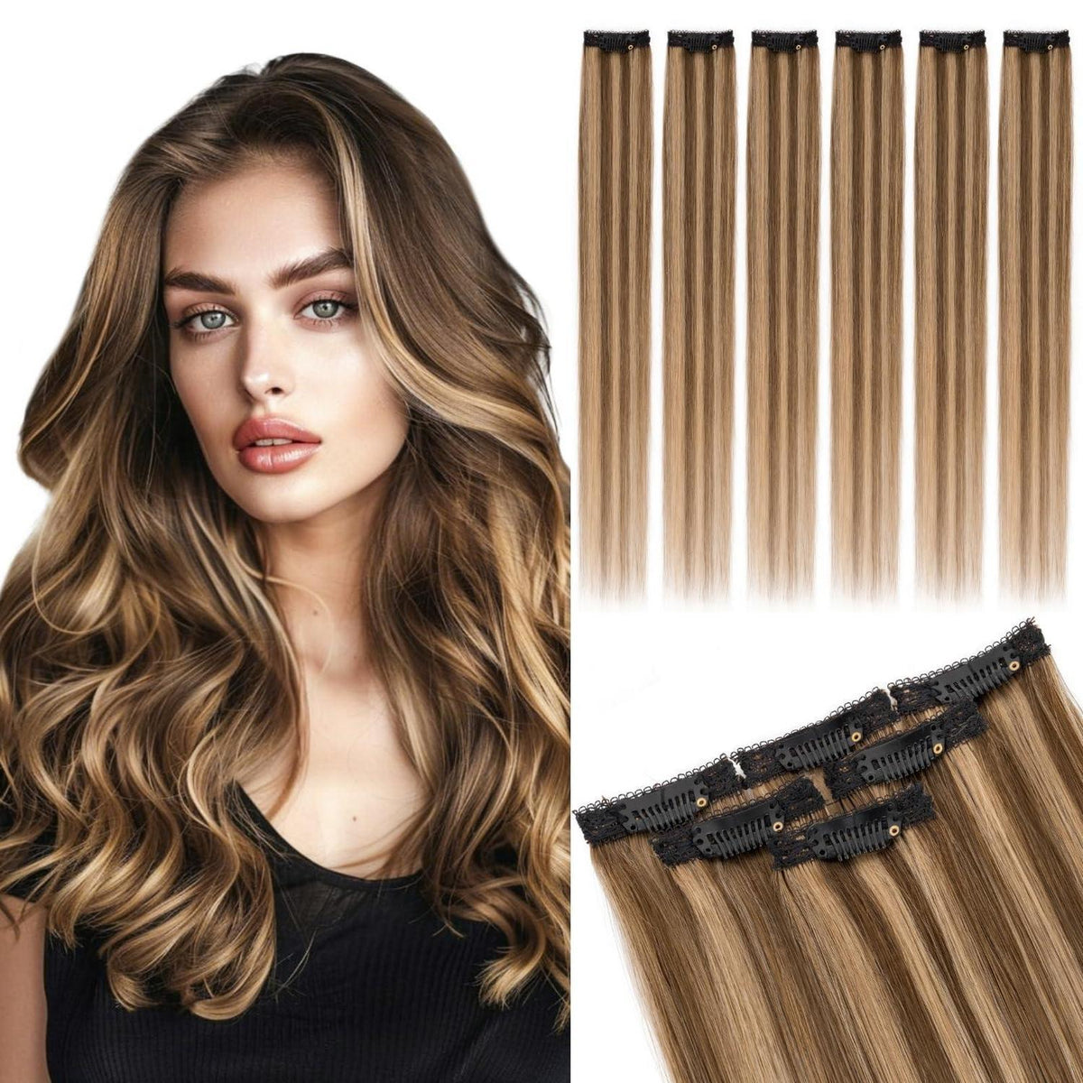 Echthaar Haarverlängerung Clip-In 25cm Mittelbraun/Dunkelblond