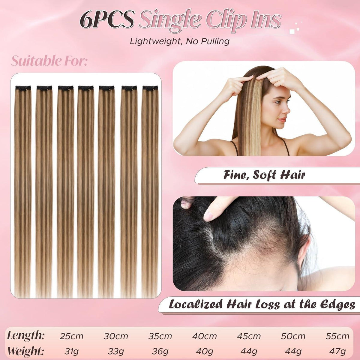 Echthaar Haarverlängerung Clip-In 25cm Mittelbraun/Dunkelblond