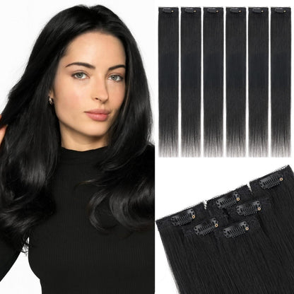 Echthaar Haarverlängerung Clip-In Schwarz 50cm - 6 Strähnen
