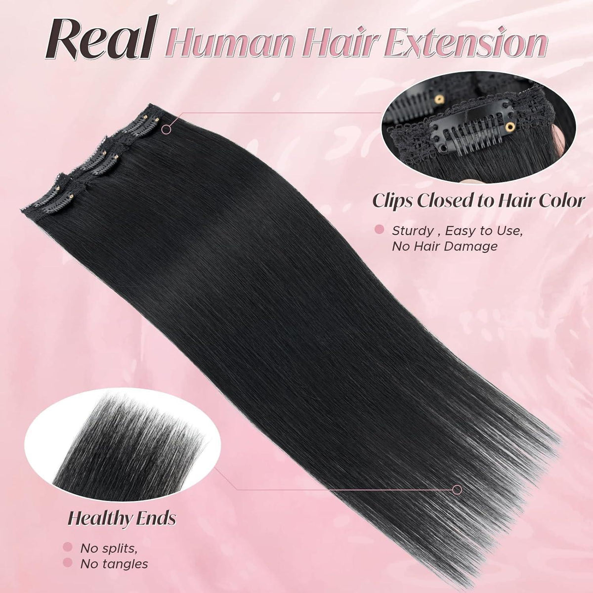 Echthaar Haarverlängerung Clip-In Schwarz 50cm - 6 Strähnen