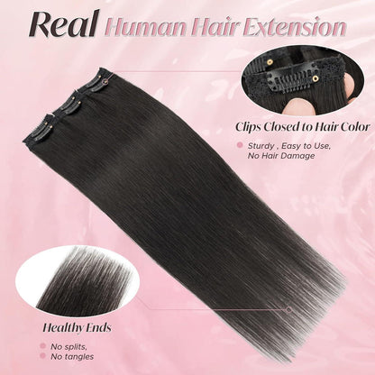 Echthaar Haarverlängerung Clip-In 50cm, Natürlich Schwarz
