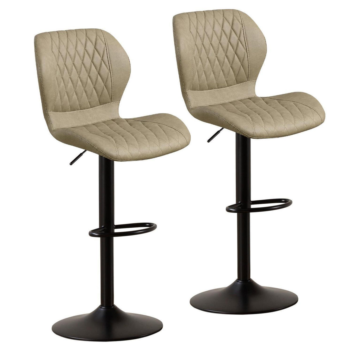 Barhocker mit Lehne, Höhenverstellbar, Khaki, 2er Set