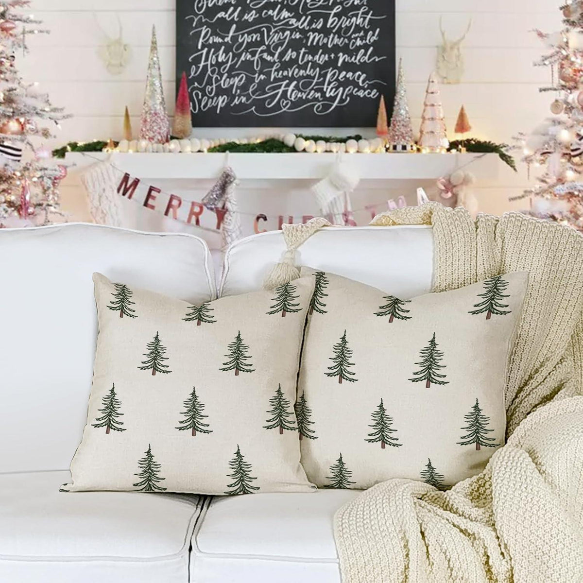 Weihnachts Kissenbezüge 60x60 cm - 2er Set Deko Kissenbezug