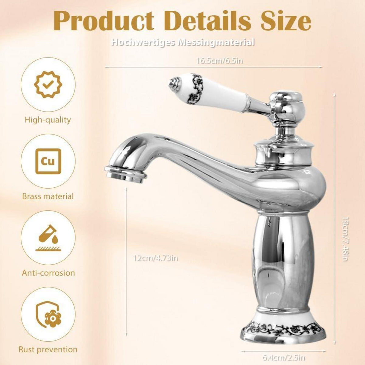 Retro Bad Wasserhahn mit Wasserfallauslauf Vintage Silber