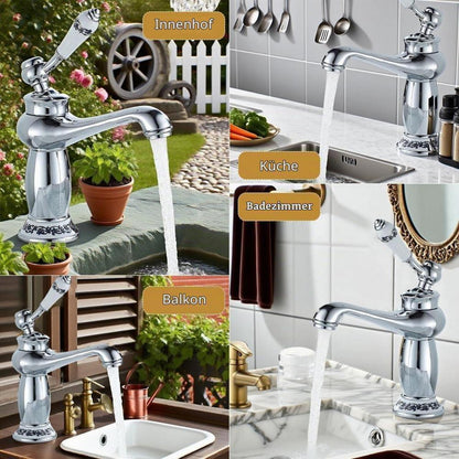 Retro Bad Wasserhahn mit Wasserfallauslauf Vintage Silber
