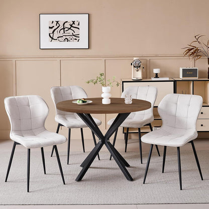 Runder Esstisch Set Dunkelbraun + 4 Beige Stühle