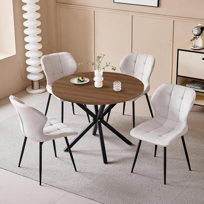 Runder Esstisch Set Dunkelbraun + 4 Beige Stühle