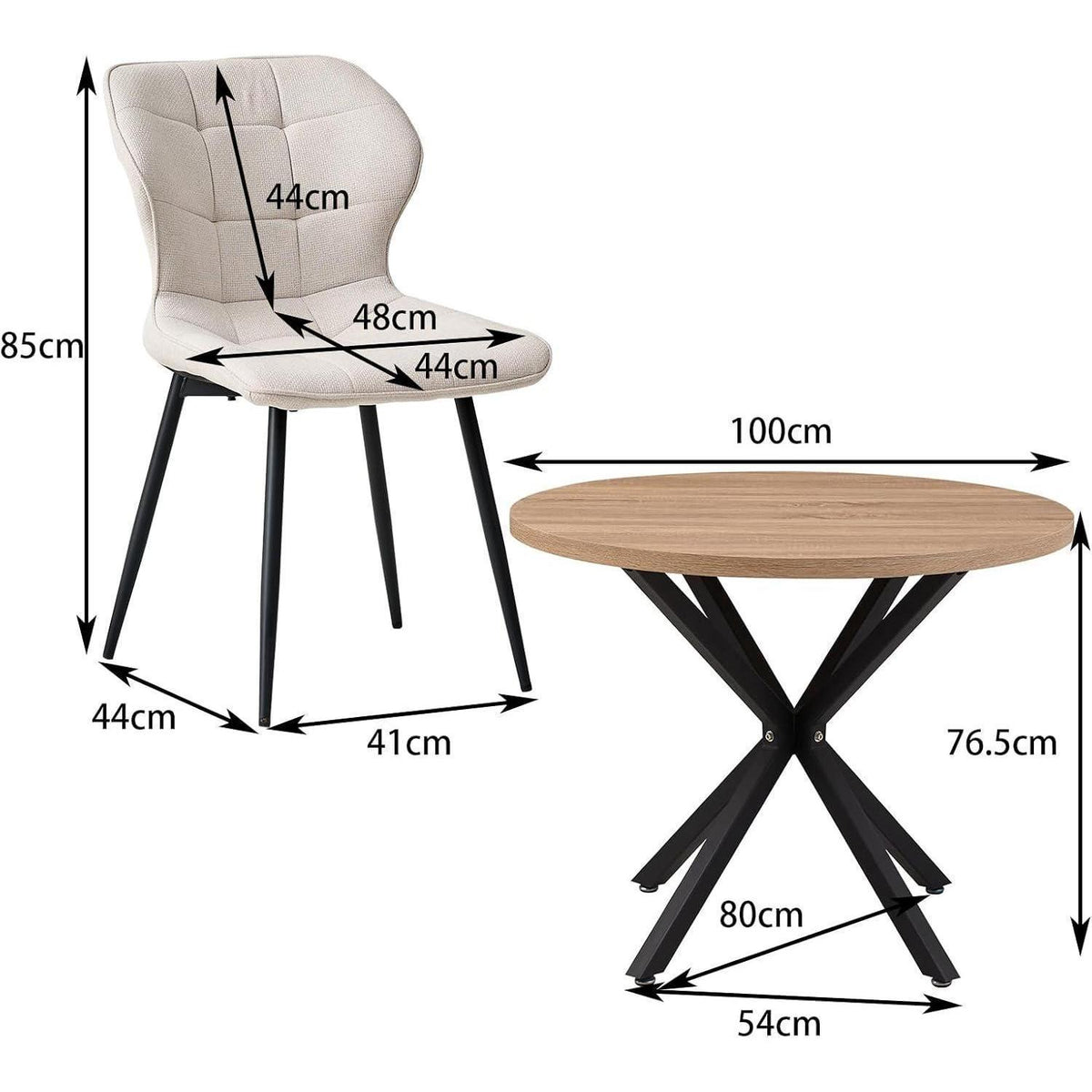 Moderner Esstisch Set 100cm + 4 Beigefarbene Stühle