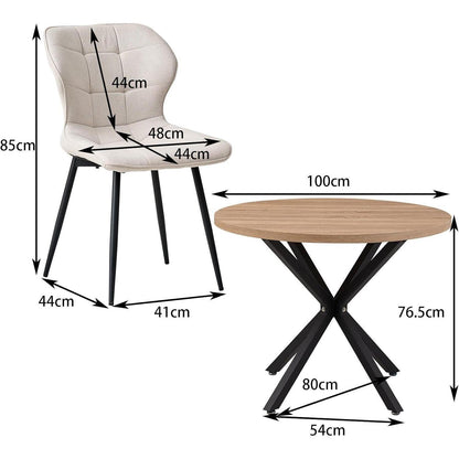 Moderner Esstisch Set 100cm + 4 Beigefarbene Stühle