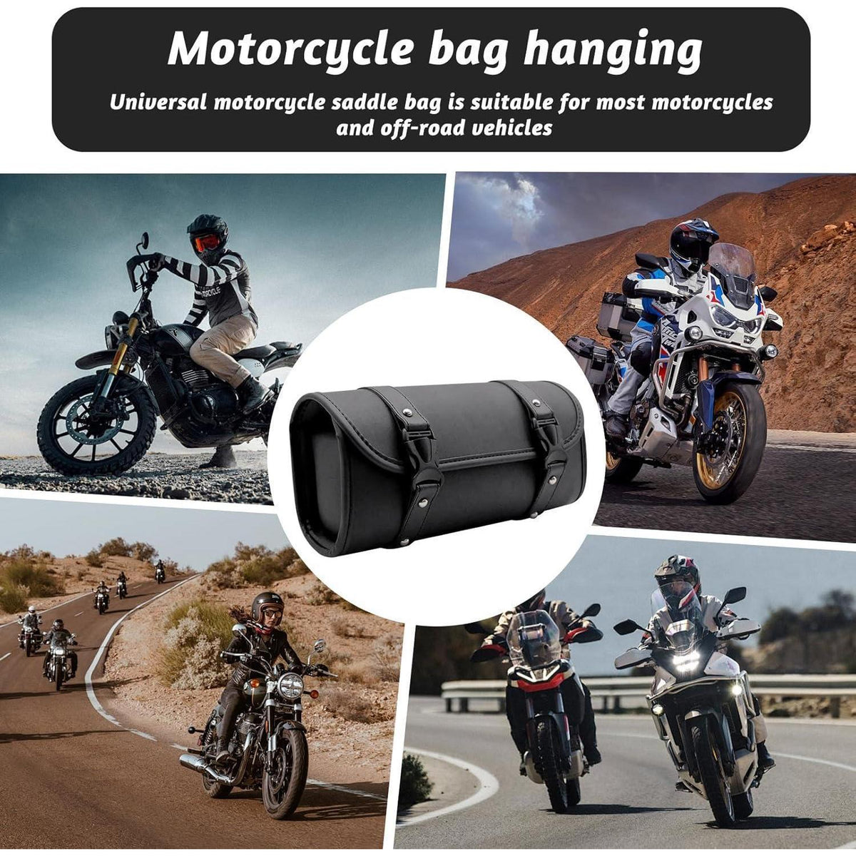 Motorrad Satteltasche PU Leder Wasserdicht Werkzeugtasche Schwarz