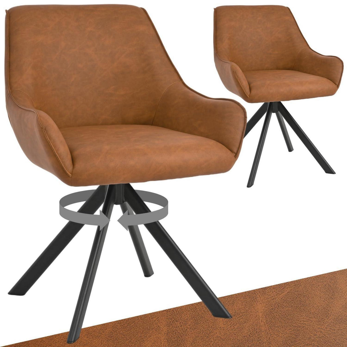 Drehbarer Esszimmerstuhl Set 2x mit Armlehne – Braun