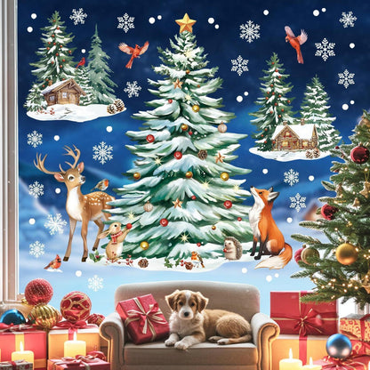Weihnachts Fensterbilder Baum Schneeflocken Aufkleber Set