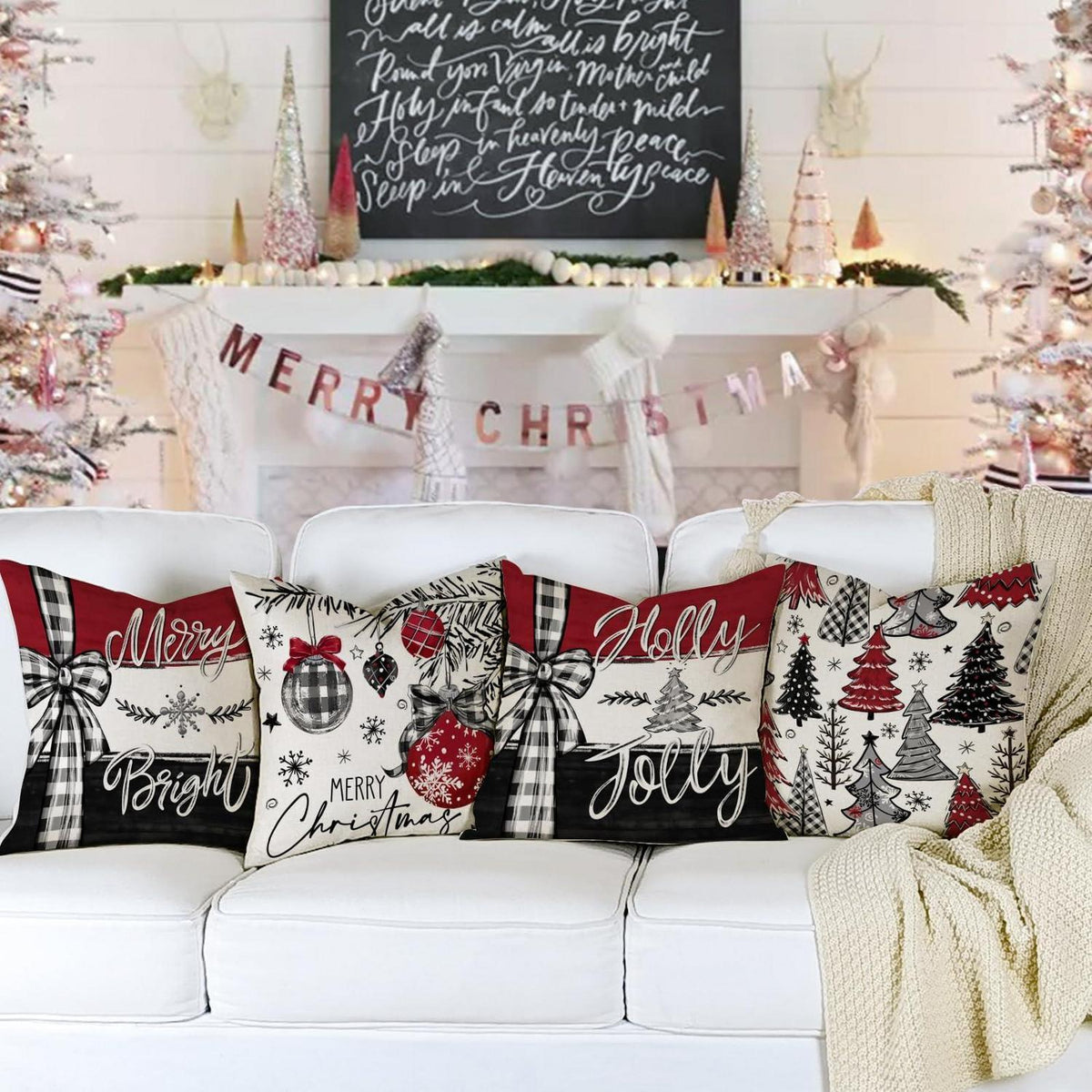 Weihnachtskissenbezug 50x50 cm - 4er Set für Wohnzimmer & Schlafzimmer
