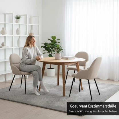 Esszimmerstühle 2er Set mit Armlehne – Beige Leinen & Metall