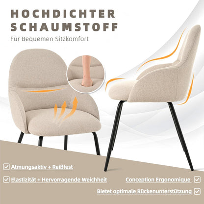 Esszimmerstühle 2er Set mit Armlehne – Beige Leinen & Metall