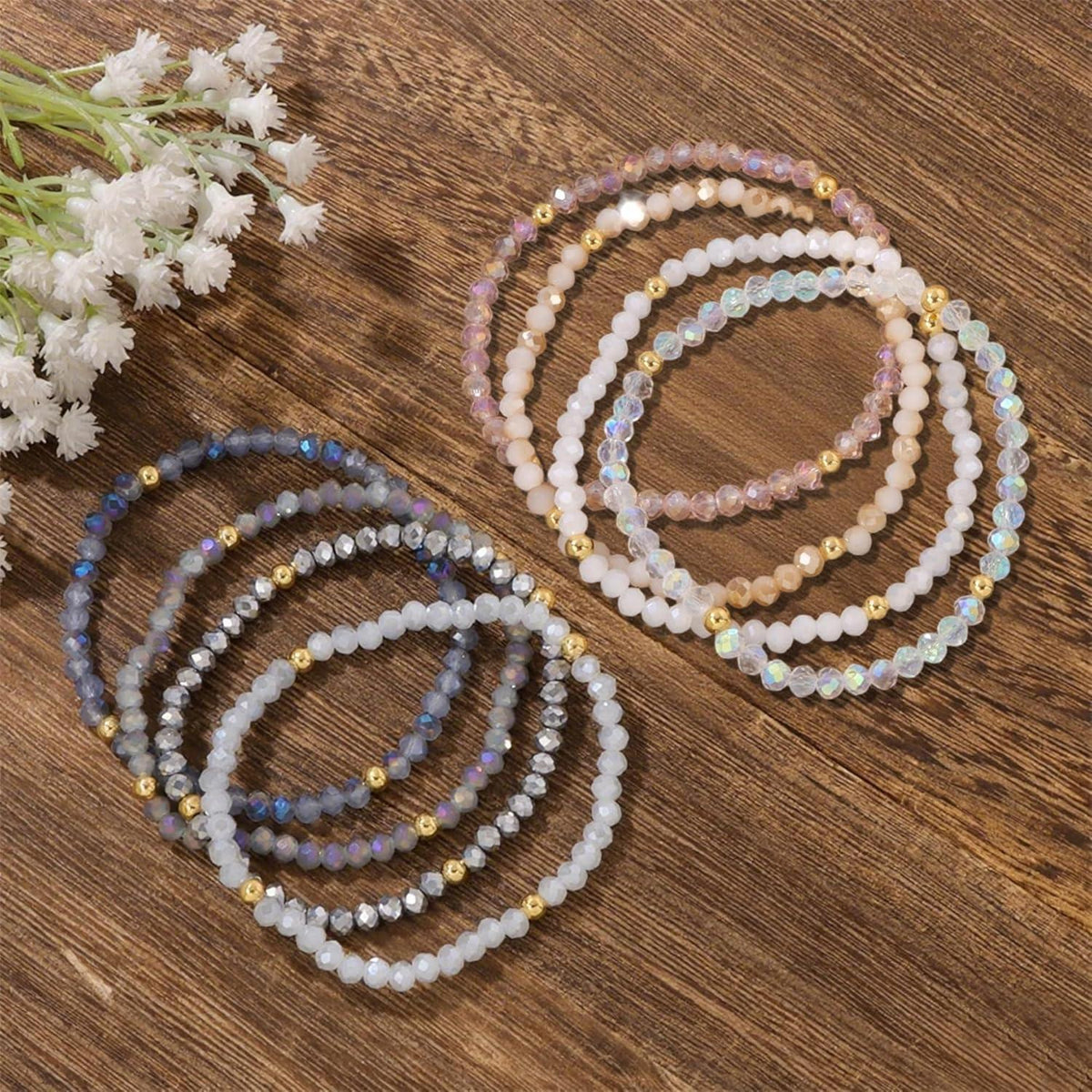 Damen Kristall Perlen Armband Mehrschichtig Boho Schwarz Grün