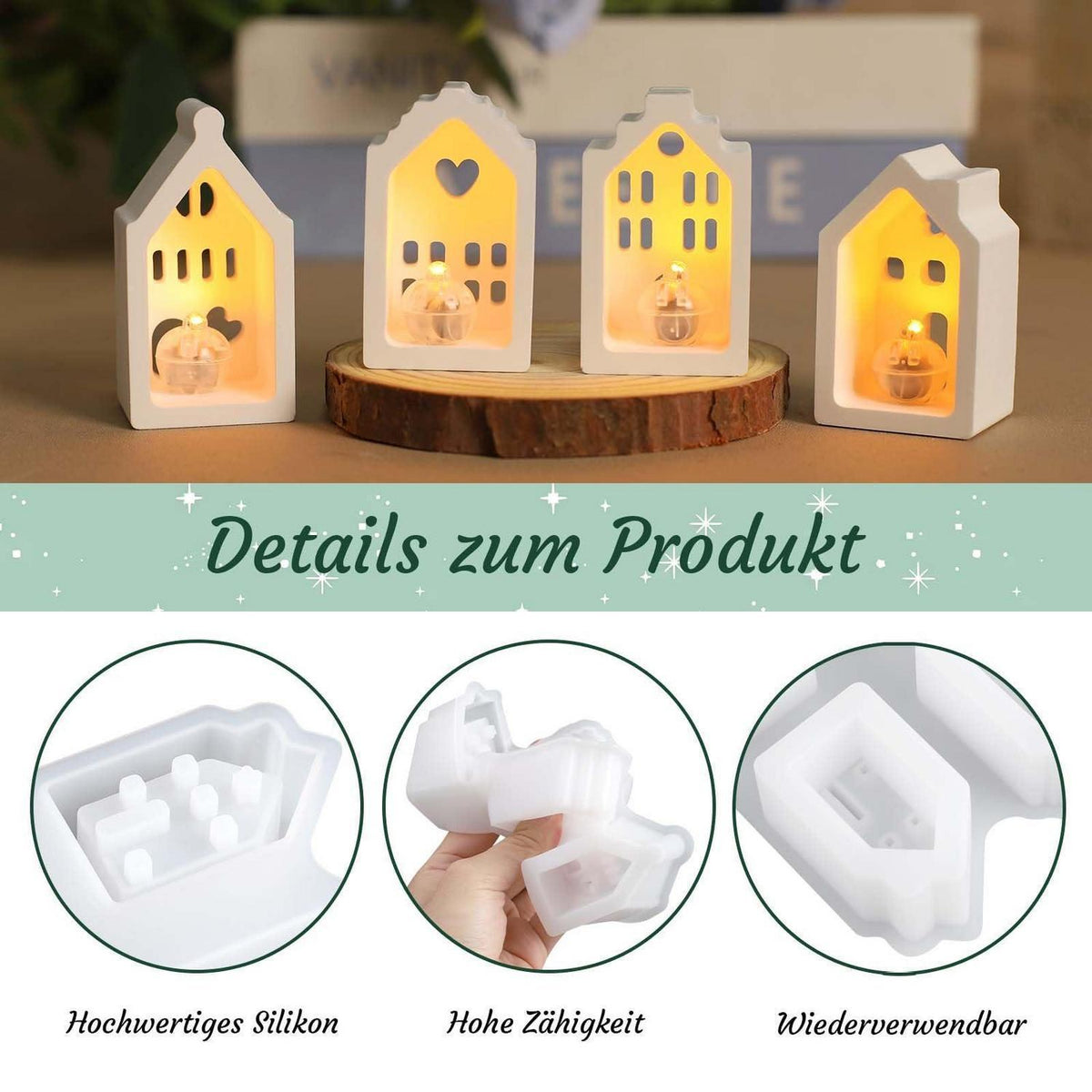 4x 3D Silikonform Haus – Gießformen für Kerzen & Deko
