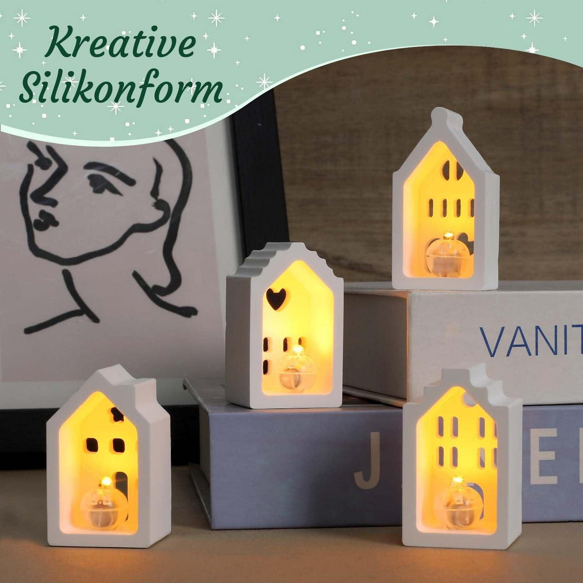 4x 3D Silikonform Haus – Gießformen für Kerzen & Deko