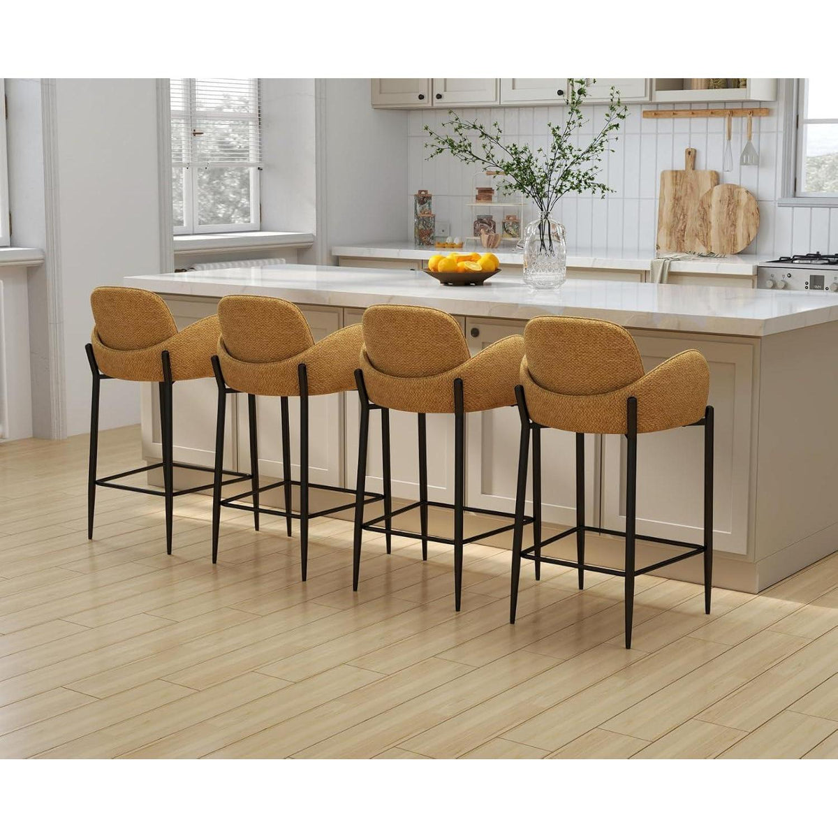 Barhocker Set 2er – Chenille, Metallgestell, Gelb