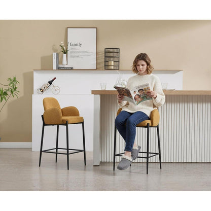 Barhocker Set 4er – Chenille, Metallfuß, Gelb