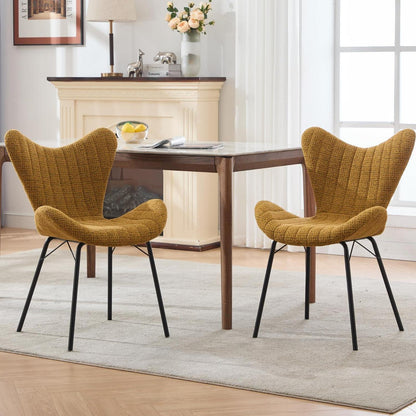 Gelbe Chenille Esszimmerstühle 2er Set mit Metallgestell