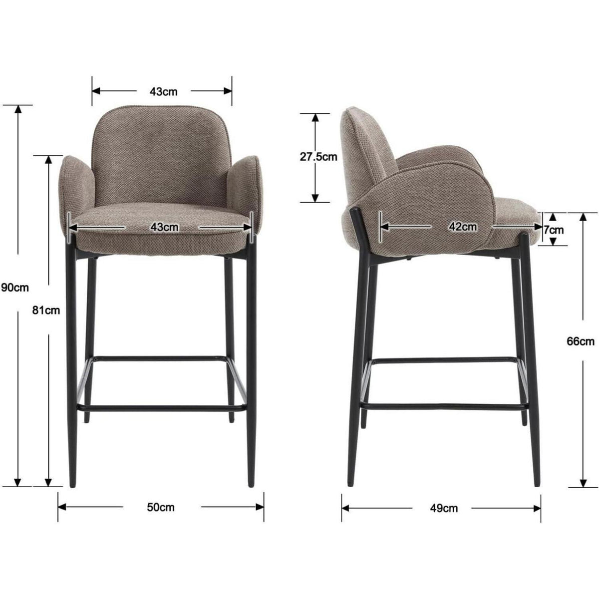 Barhocker Set Braun mit Armlehnen & Chenille-Polster