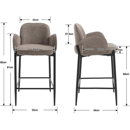 Barhocker Set Braun mit Armlehnen & Chenille-Polster