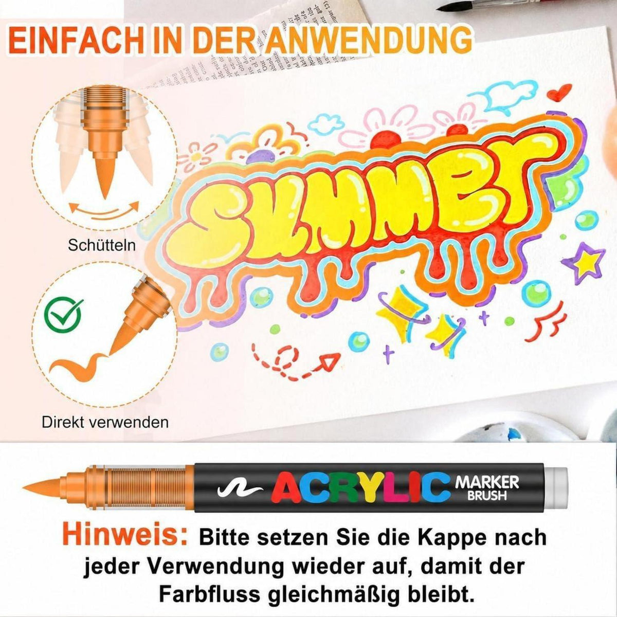 288 Acrylstifte Set – Wasserfest, Brush Tip, Vielseitig