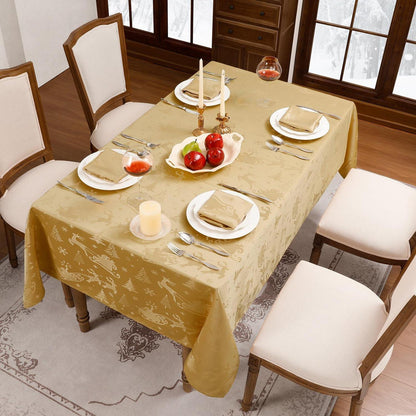 Weihnachtliche Tischdecke Gold Jacquard Rentier & Baum 150x300 cm