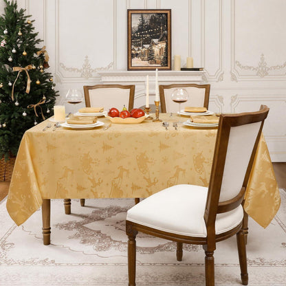 Weihnachtliche Tischdecke Gold Jacquard Rentier & Baum 150x300 cm
